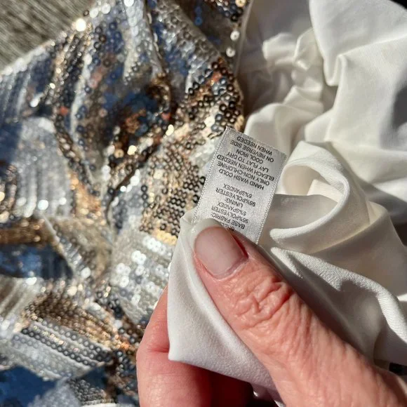 White House Black Market Sequin Dress Gold and Silver Chevron Zig Women’s Medium - Picture 8 of 13